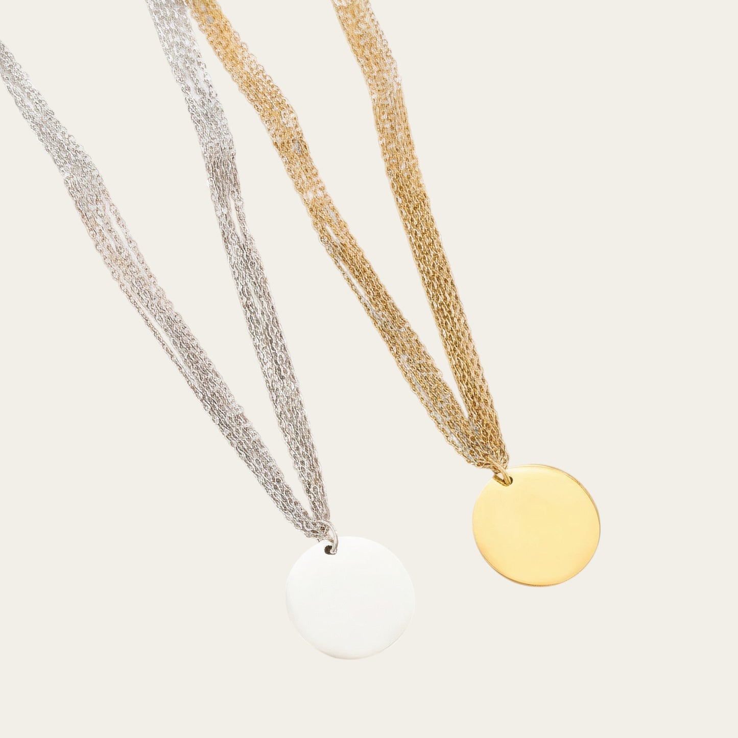 Time4Me layered necklaces with round engraving pendants in gold and silver stainless steel
