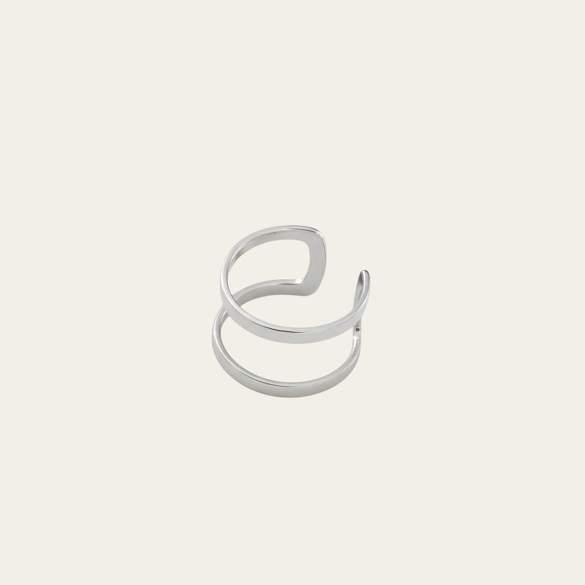 Time4Me silver-tone stainless steel double ring ear cuff with a minimalist modern design
