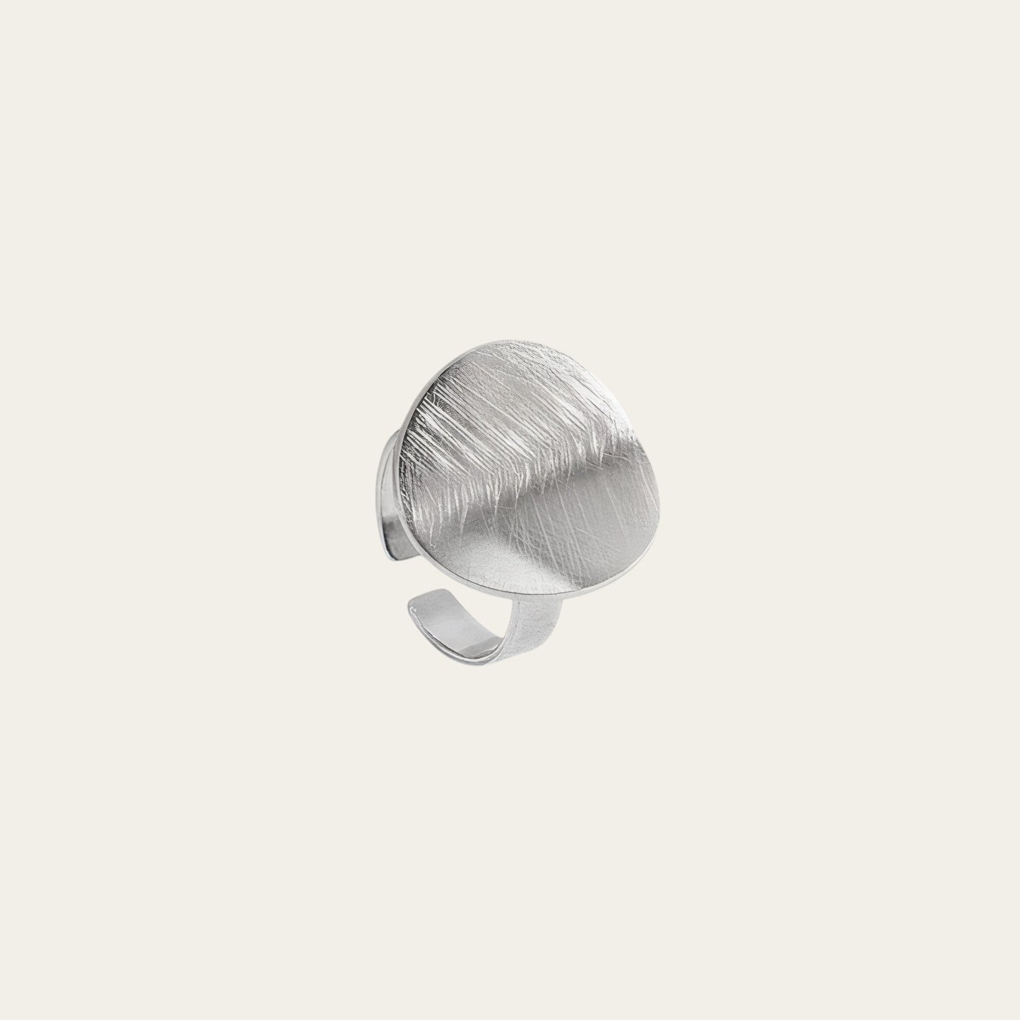 Time4Me adjustable silver stainless steel ring featuring a modern brushed disc design