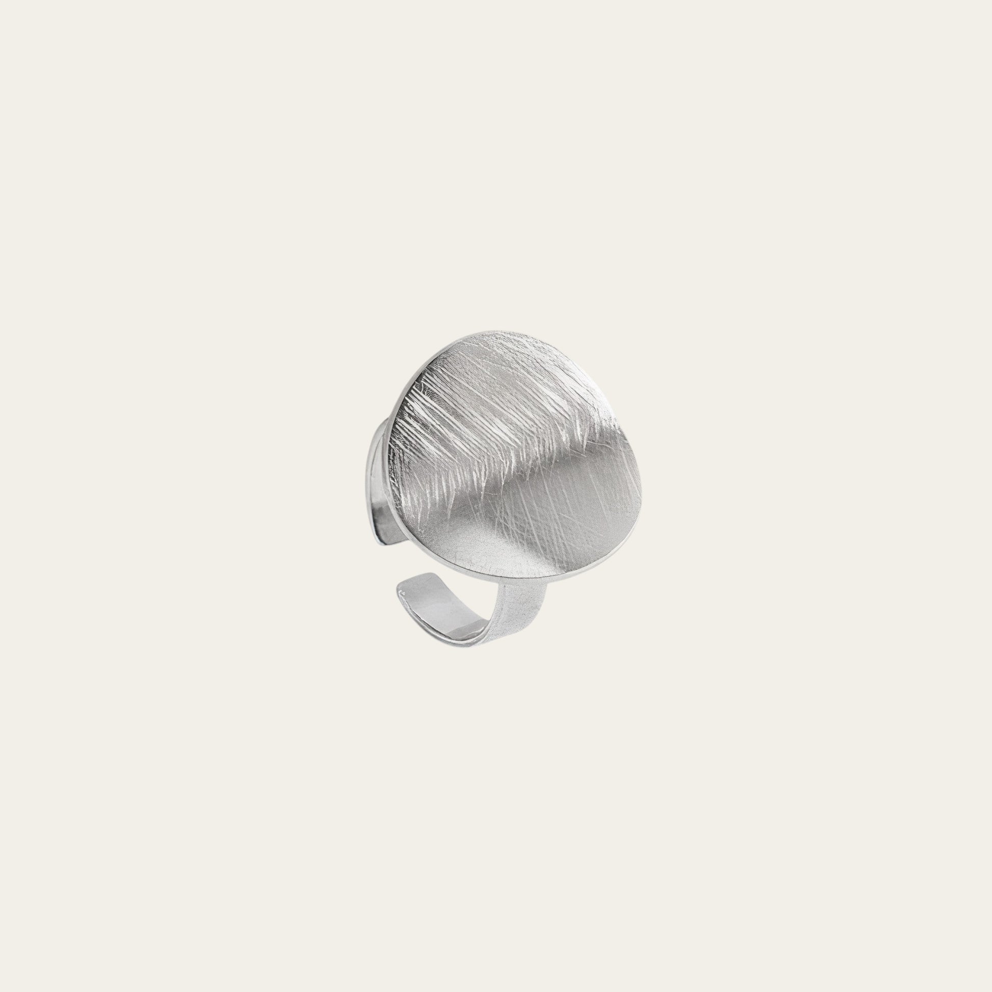 Time4Me adjustable silver stainless steel ring featuring a modern brushed disc design