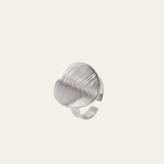 Time4Me silver adjustable ring featuring a round brushed metal disc with a textured finish
