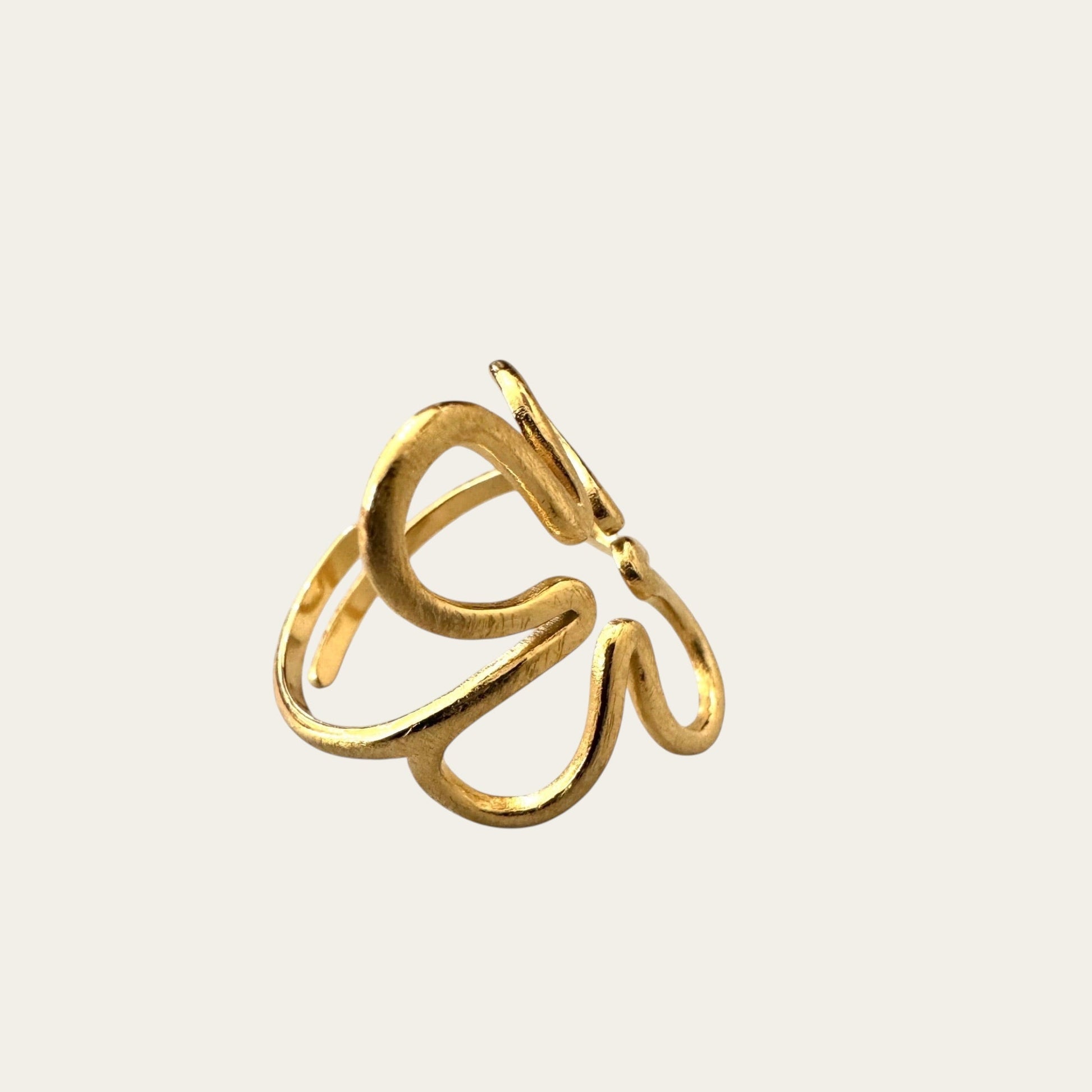 Time4Me adjustable gold stainless steel ring featuring a minimalist stylized flower design