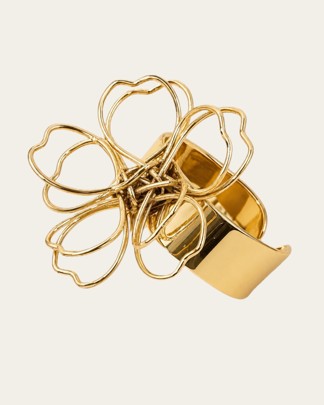 Time4Me adjustable gold stainless steel ring featuring a delicate openwork wire flower design
