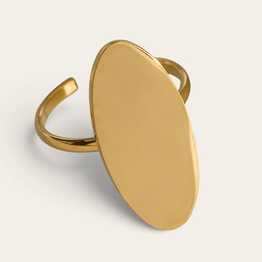 Time4Me adjustable gold-tone stainless steel ring featuring a minimalist smooth oval design