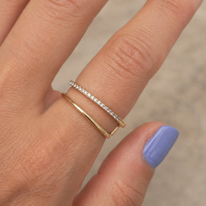 Time4Me adjustable gold-tone stainless steel ring with a square shape, featuring one smooth band and one rhinestone