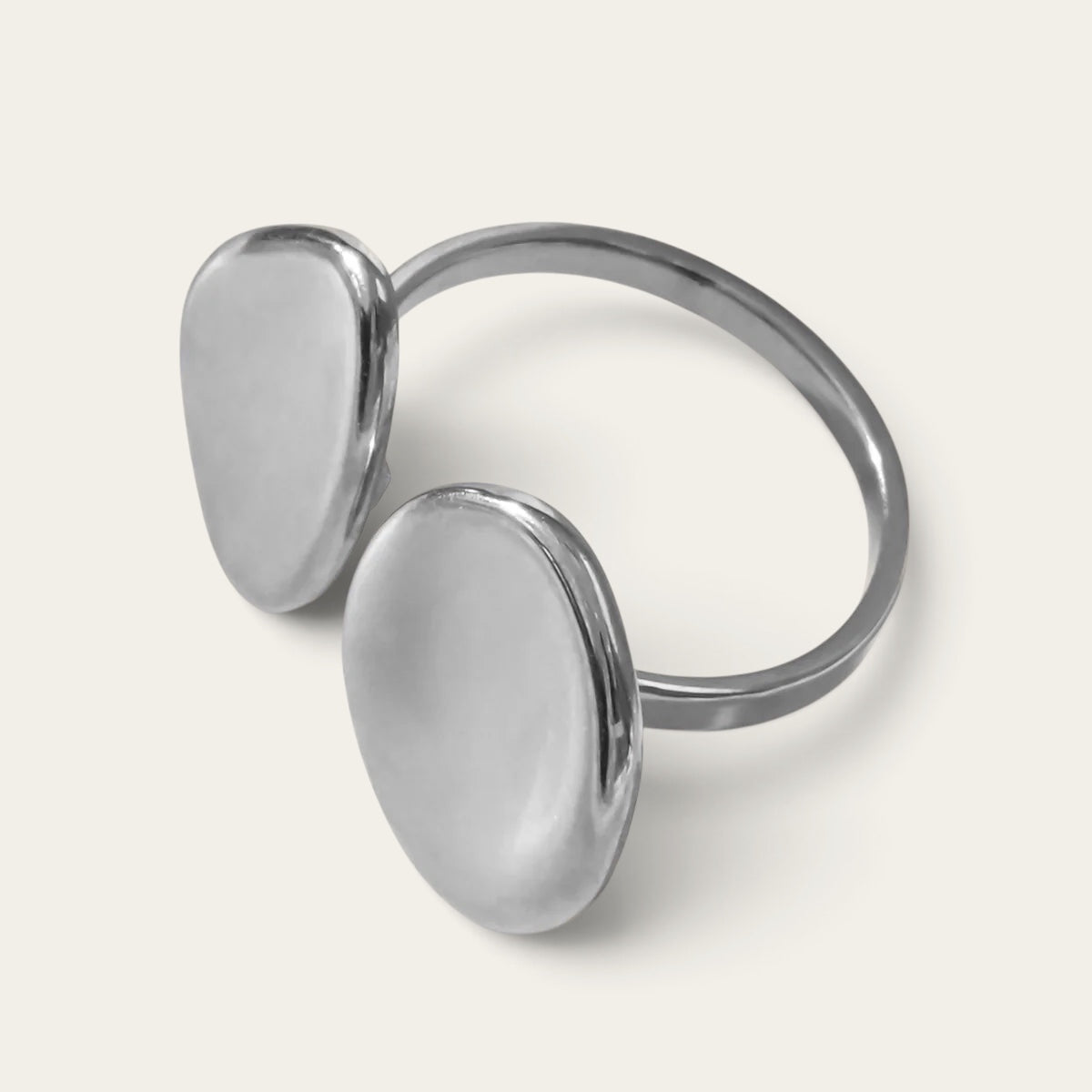 Time4Me adjustable duo flat silver-tone stainless steel ring with two smooth oval accents