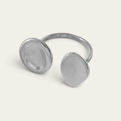 Time4Me adjustable silver-tone stainless steel duo ring with two flat circular accents