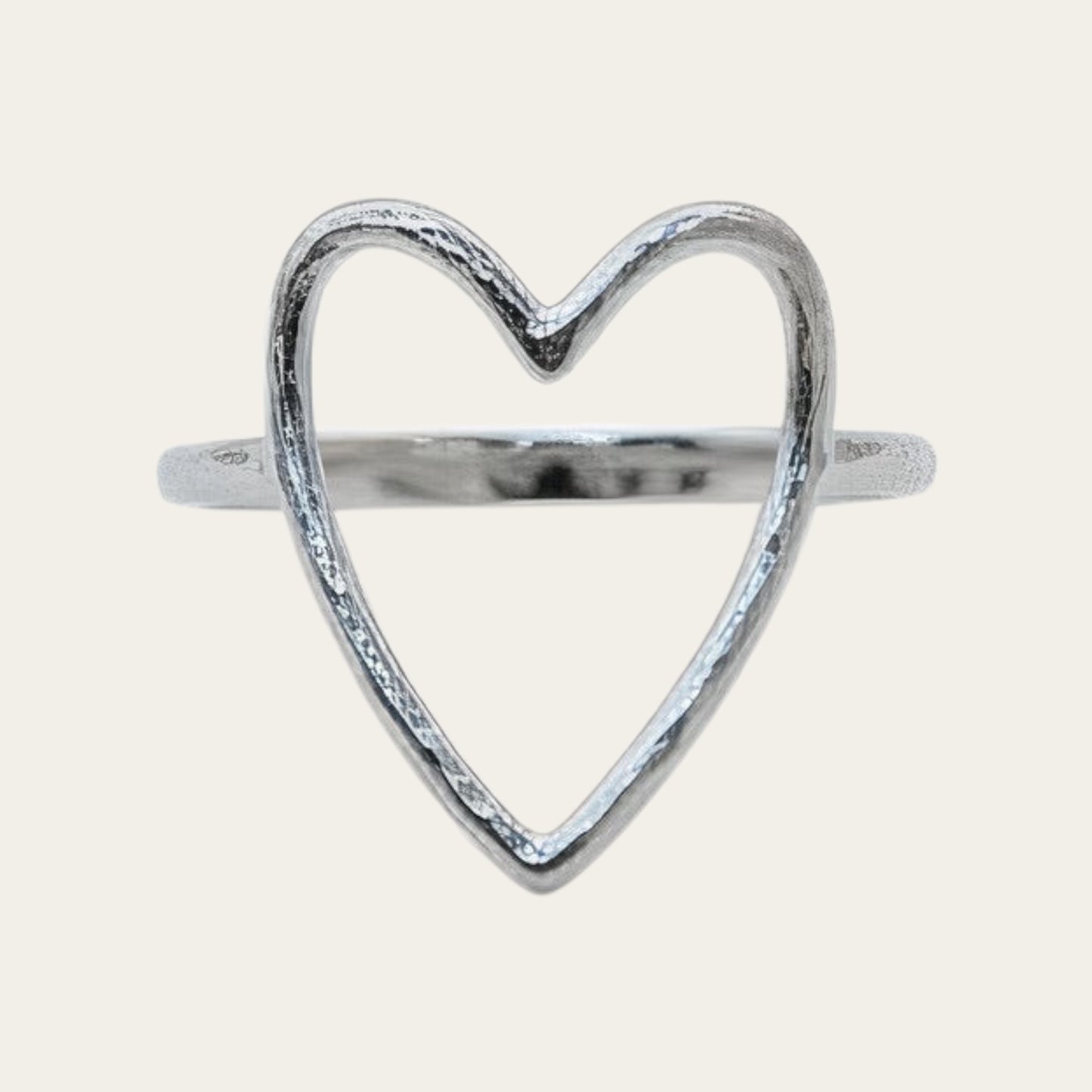 Time4Me adjustable silver-tone stainless steel ring featuring a delicate open heart design