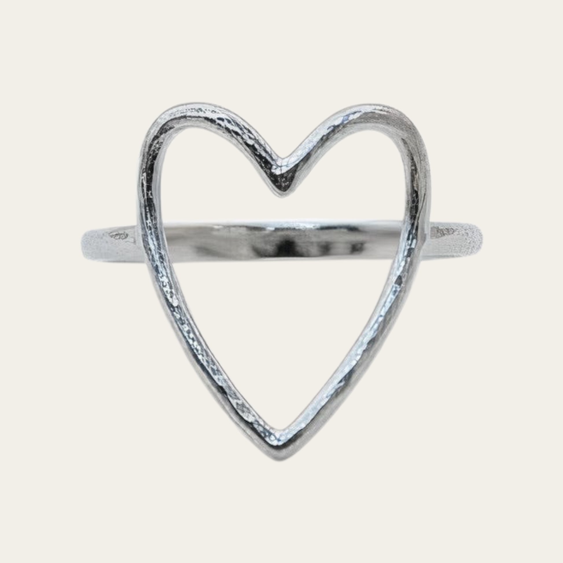 Time4Me adjustable silver-tone stainless steel ring featuring a delicate open heart design