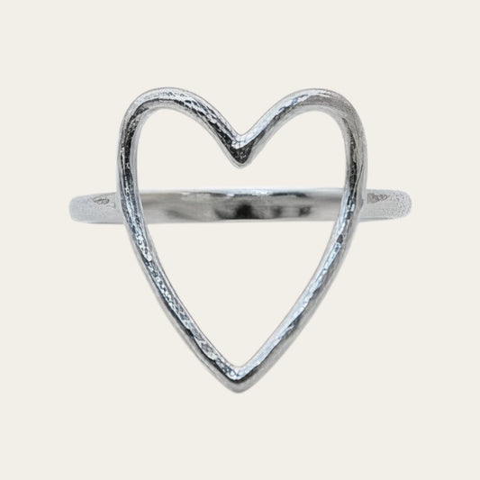 Time4Me adjustable silver-tone stainless steel ring featuring a delicate open heart design