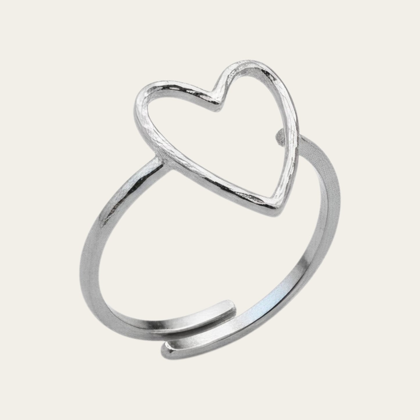 Time4Me adjustable silver-tone stainless steel ring featuring a delicate open heart design
