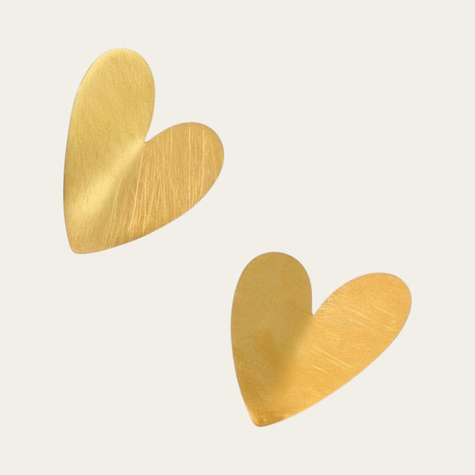 Time4Me heart-shaped earrings in gold-tone stainless steel with a brushed matte finish