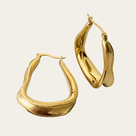 Time4Me gold-toned stainless steel hoop earrings with a brushed organic shape and polished finish