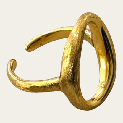 Time4Me adjustable gold oval ring with a brushed texture finish made from durable stainless steel