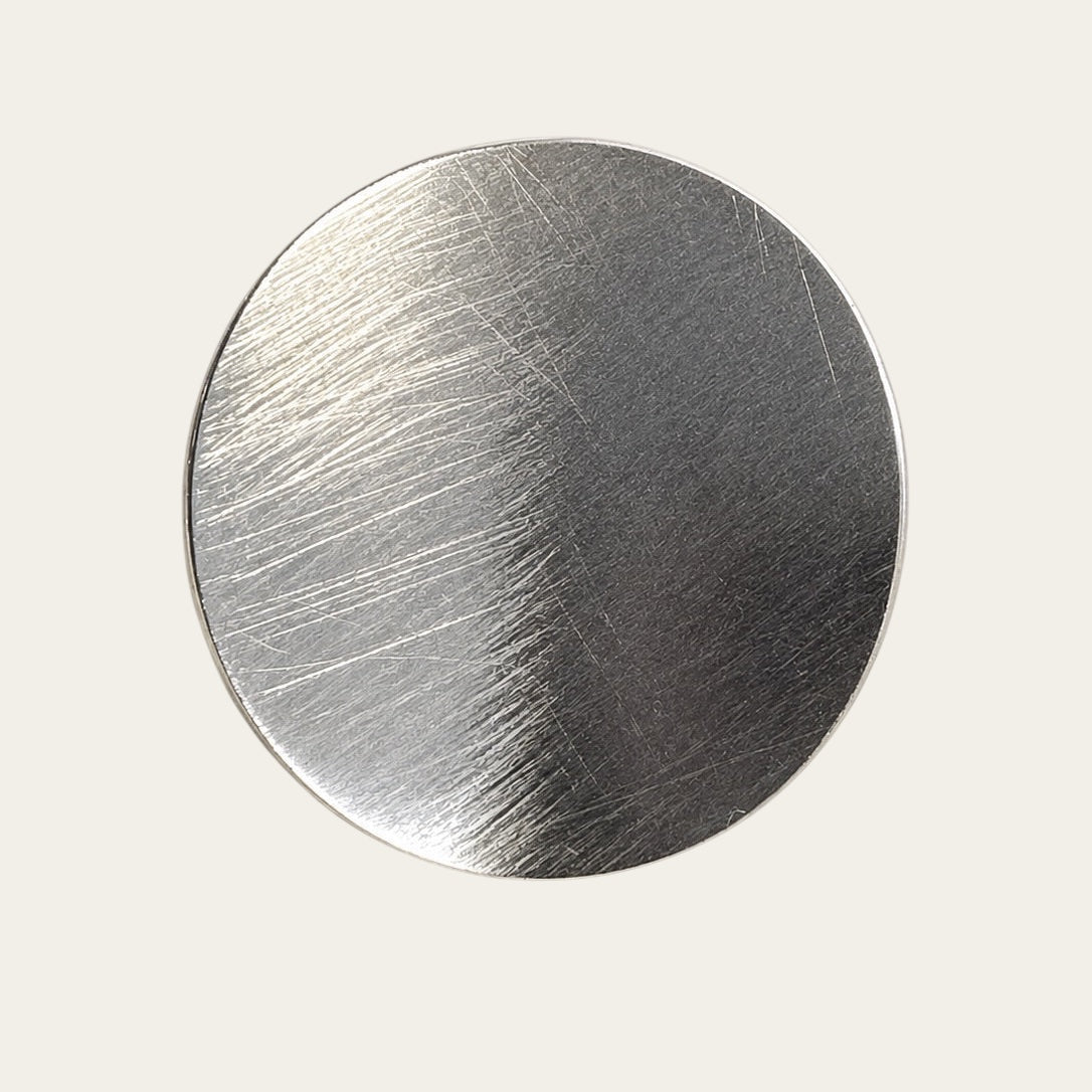 Time4Me adjustable silver stainless steel ring featuring a round brushed metal disc with a shiny finish