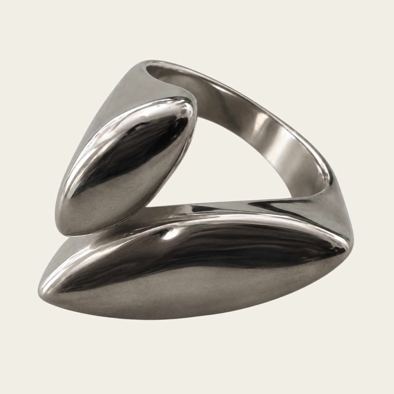 Time4Me duoform adjustable ring in polished silver-tone stainless steel with a modern sculptural design.