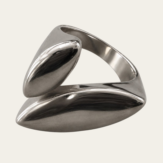 Time4Me duoform adjustable ring in polished silver-tone stainless steel with a modern sculptural design.