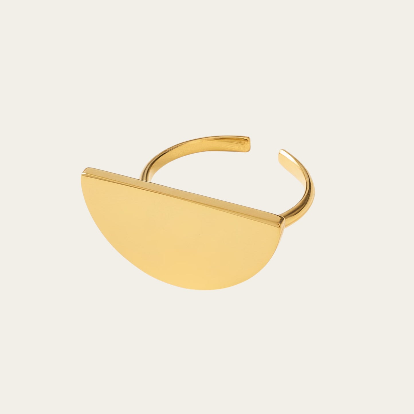 Time4Me gold adjustable ring featuring a thick semi-circle disc design made from durable stainless steel.