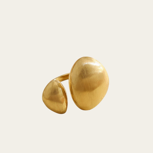 Time4Me gold adjustable ring with asymmetric domed shapes and a brushed metal finish
