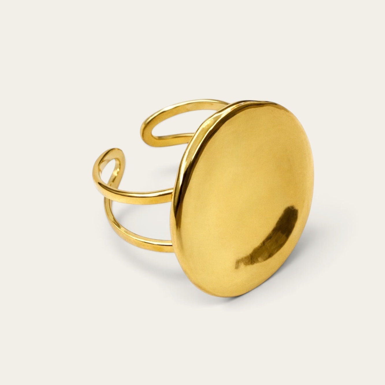 Time4Me adjustable gold-tone button-style ring made of stainless steel with a smooth polished finish