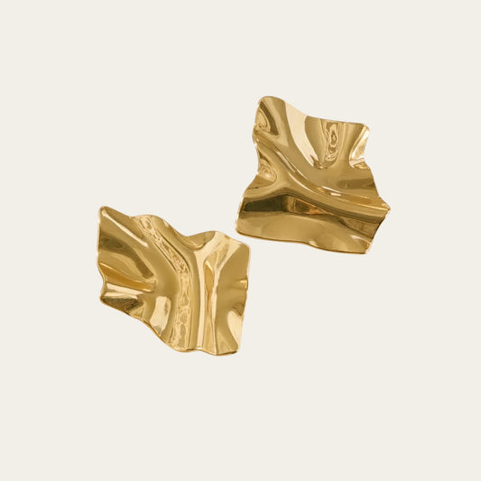 Time4Me gold geometric earrings with a textured crinkled finish made from durable stainless steel