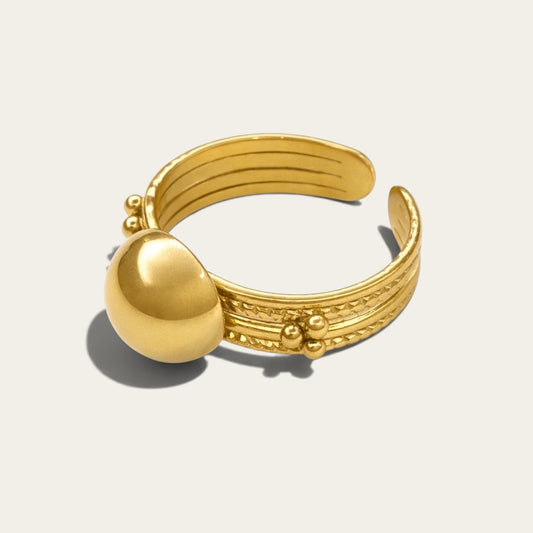 Time4Me gold-tone stainless steel adjustable ring with a smooth domed centerpiece and textured band detail