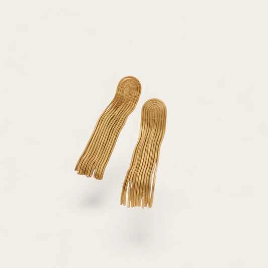 Time4Me gold-tone stainless steel drop earrings featuring delicate, flowing fringe strands for an elegant look.