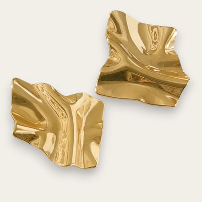 Time4Me gold geometric earrings with a textured crinkled finish made from durable stainless steel
