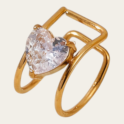 Time4Me gold-tone stainless steel ear cuff featuring a sparkling heart-shaped rhinestone accent