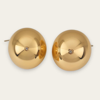 Time4Me gold-tone stainless steel hemisphere stud earrings with a small central crystal accent