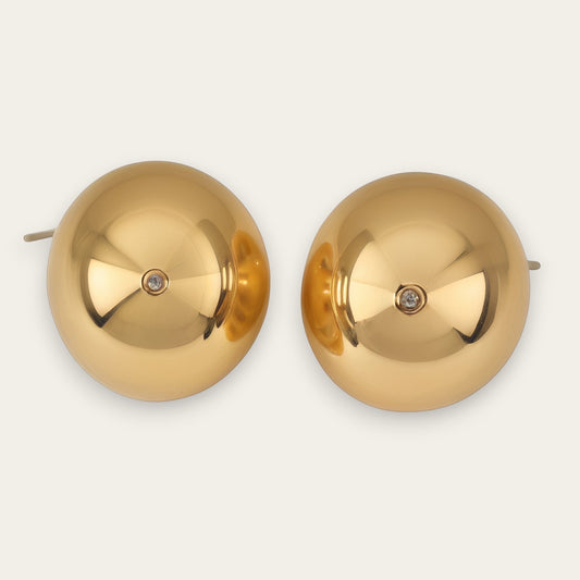 Time4Me gold-tone stainless steel hemisphere stud earrings with a small central crystal accent