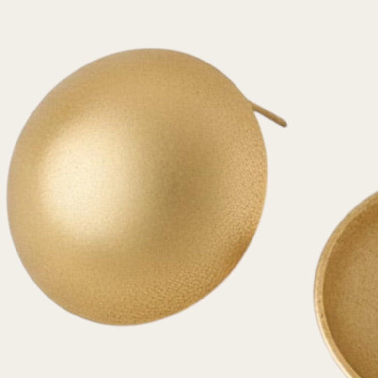 Time4Me gold matte half-sphere stud earrings made of stainless steel with a minimalist hollow design.
