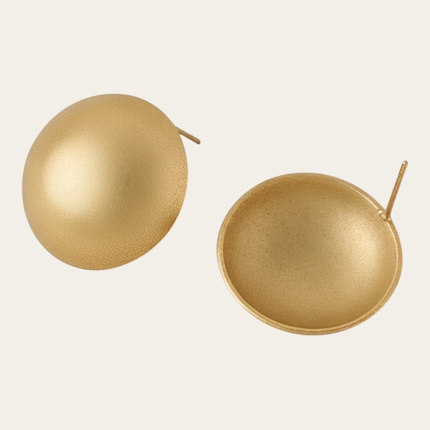 Time4Me gold matte half-sphere stud earrings made of durable stainless steel with a minimalist design.