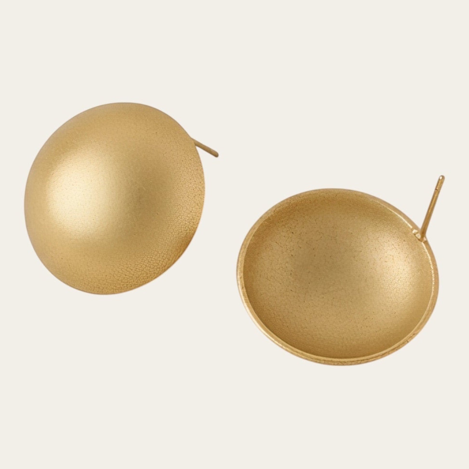 Time4Me gold matte half-sphere stud earrings made of durable stainless steel with a minimalist design.