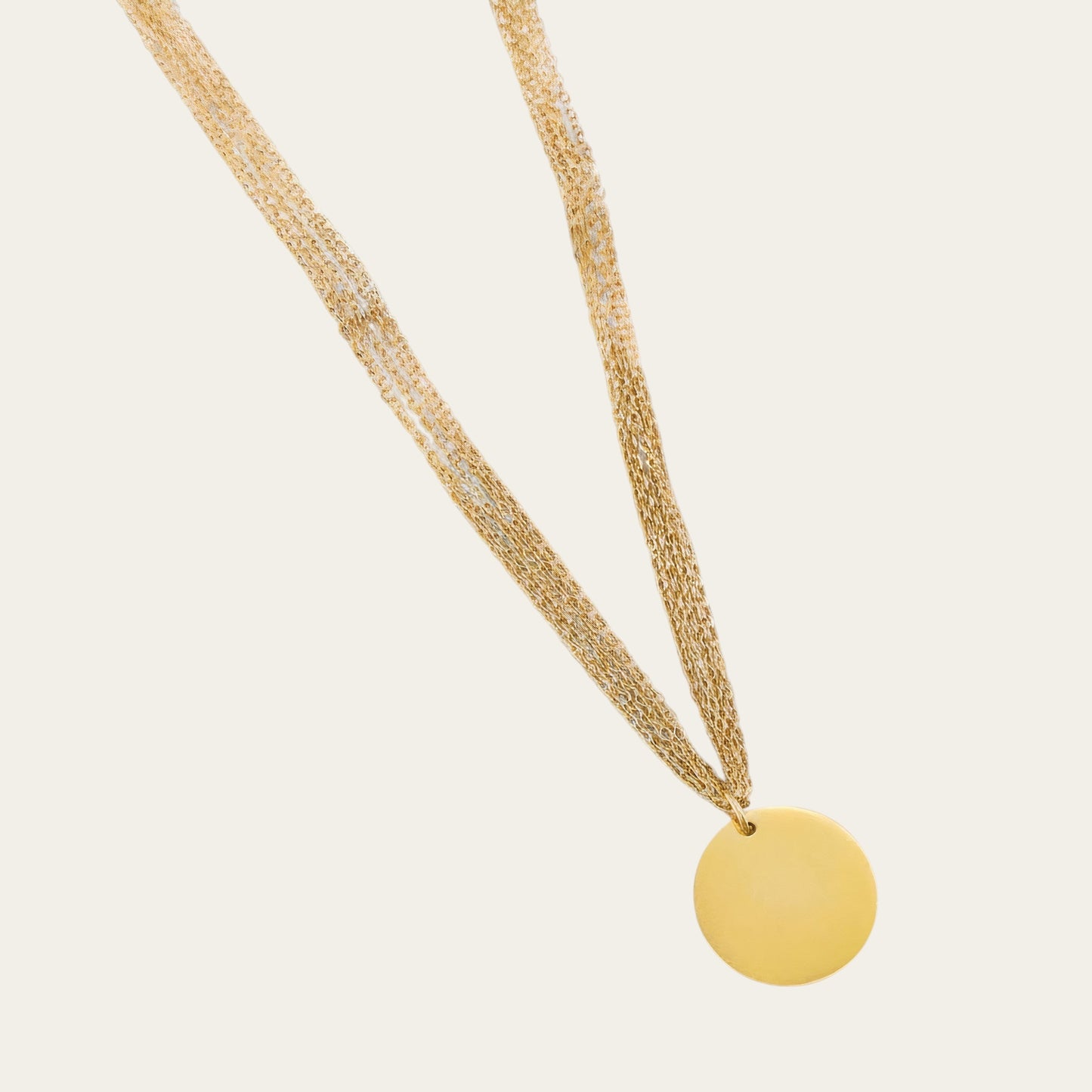 Time4Me gold-tone multi-chain necklace featuring a round pendant for engraving, crafted from stainless steel.