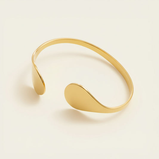 Time4Me gold open cuff bracelet with teardrop-shaped ends made of durable stainless steel