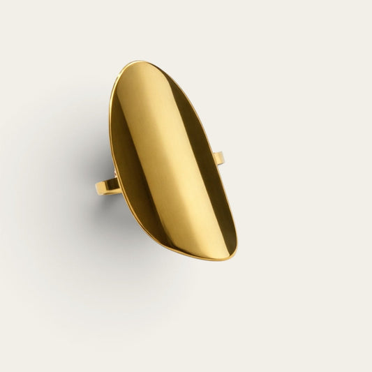 Time4Me adjustable gold-tone oval ring made of stainless steel with a polished minimalist design