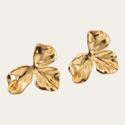 Time4Me gold-tone stainless steel petal stud earrings with a polished organic flower design