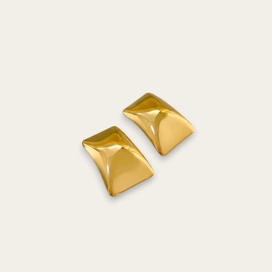 Time4Me gold rectangular stud earrings with a polished finish, crafted from durable stainless steel.