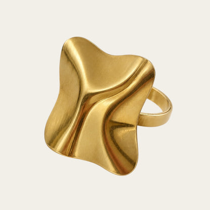 Time4Me adjustable gold square ring with a textured, crinkled finish made from durable stainless steel.