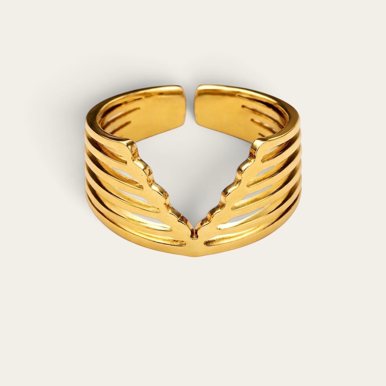 Time4Me gold-tone stainless steel adjustable ring with a modern multi-band open design