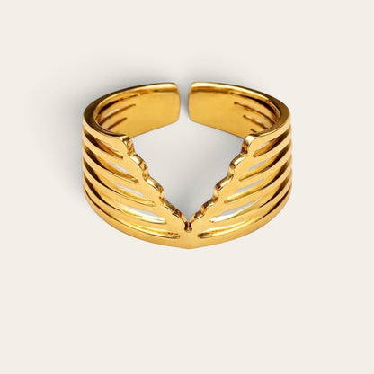 Time4Me gold-tone stainless steel adjustable ring with a modern multi-band open design