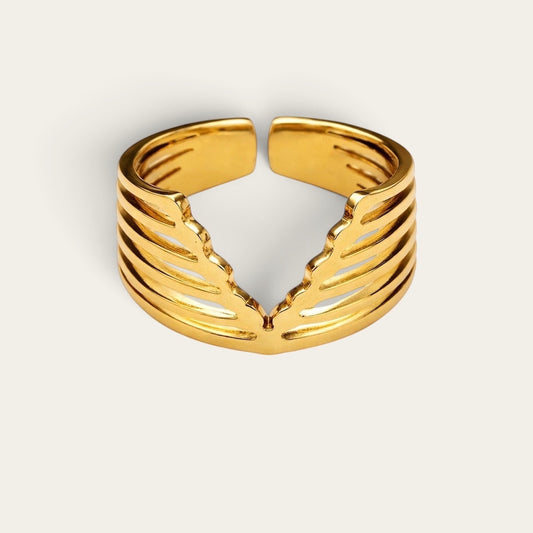 Time4Me gold-tone stainless steel adjustable ring with a modern multi-band open design