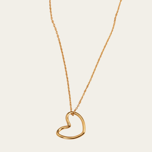 Time4Me gold stainless steel necklace featuring a minimalist stylized open heart pendant on a delicate chain
