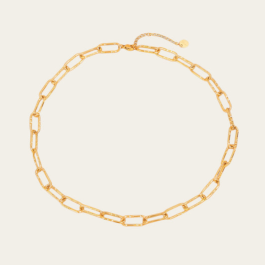 Time4Me gold chain necklace with elongated textured links and a shimmering finish in stainless steel