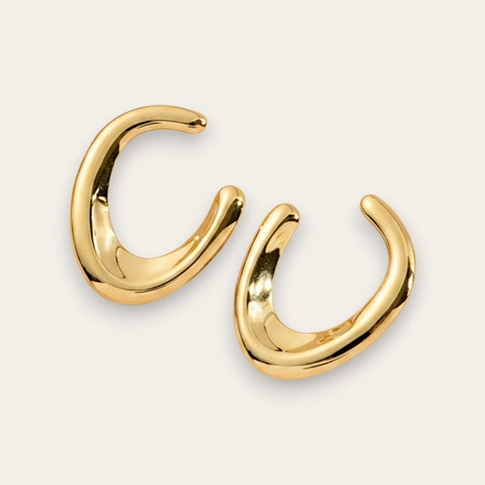 Time4Me gold-tone stainless steel thick open hoop earrings with a polished finish