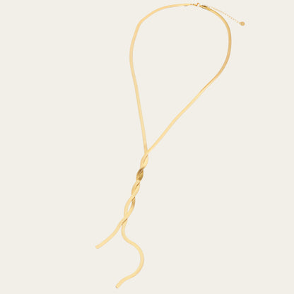 Time4Me gold Y-shaped necklace featuring a twisted snake chain design made from durable stainless steel