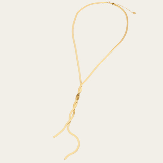 Time4Me gold Y-shaped necklace featuring a twisted snake chain design made from durable stainless steel