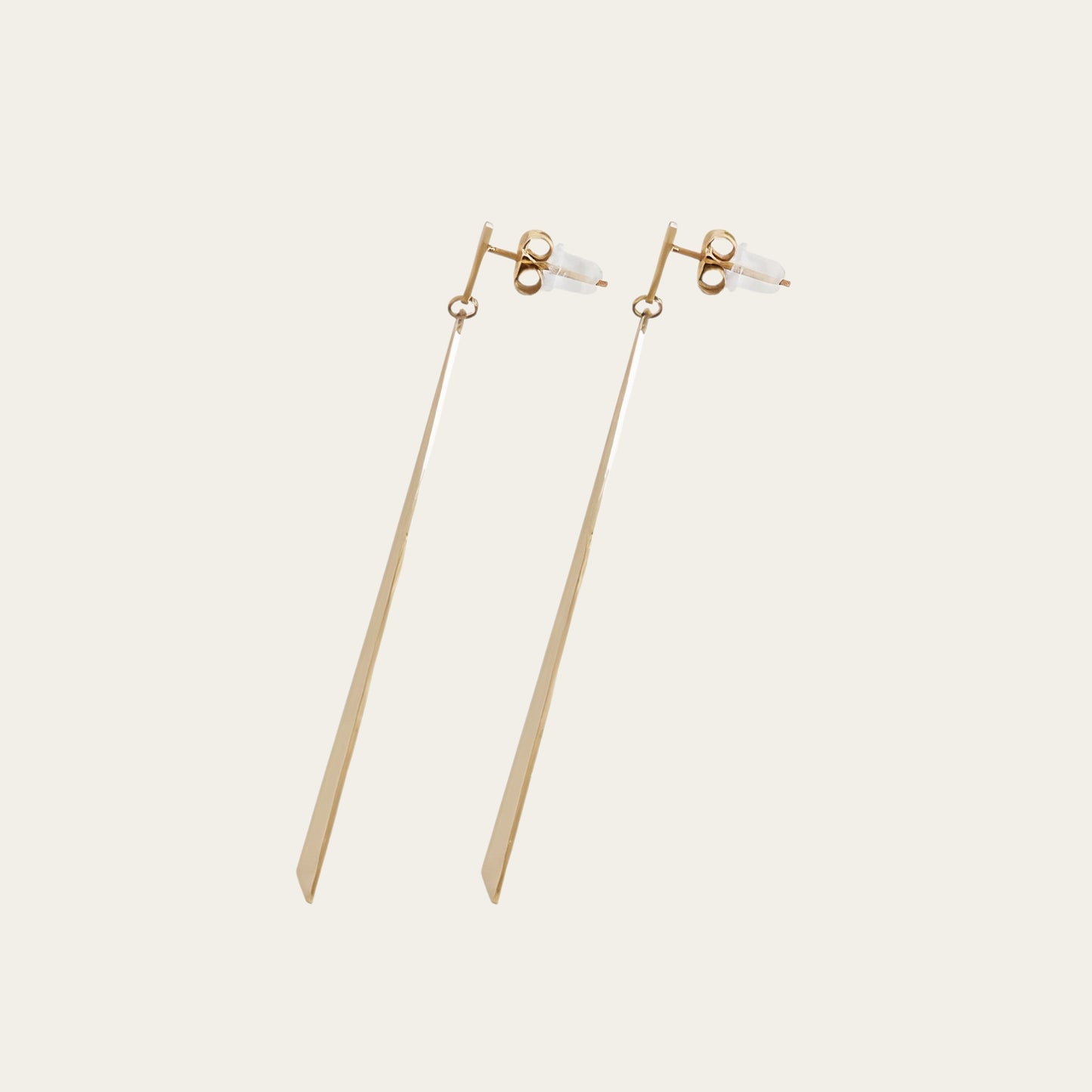 Time4Me long gold-tone stainless steel drop earrings with a minimalist bar design, 6.7cm length.