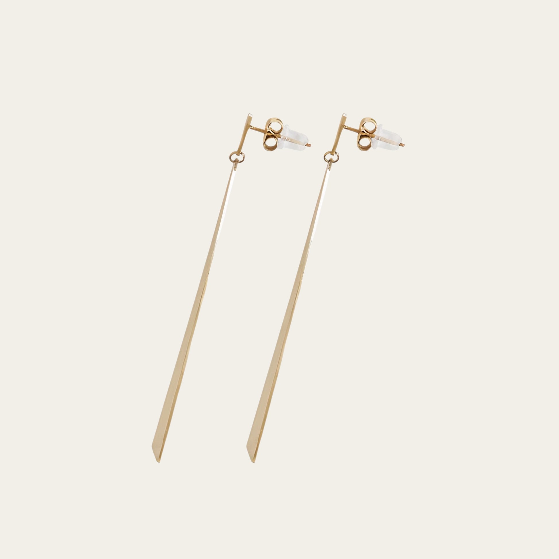 Time4Me long gold-tone stainless steel drop earrings with a minimalist bar design, 6.7cm length.